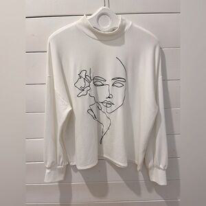 🤍NWOT Reitmans Face Line Art Sweater – XXL – Cream